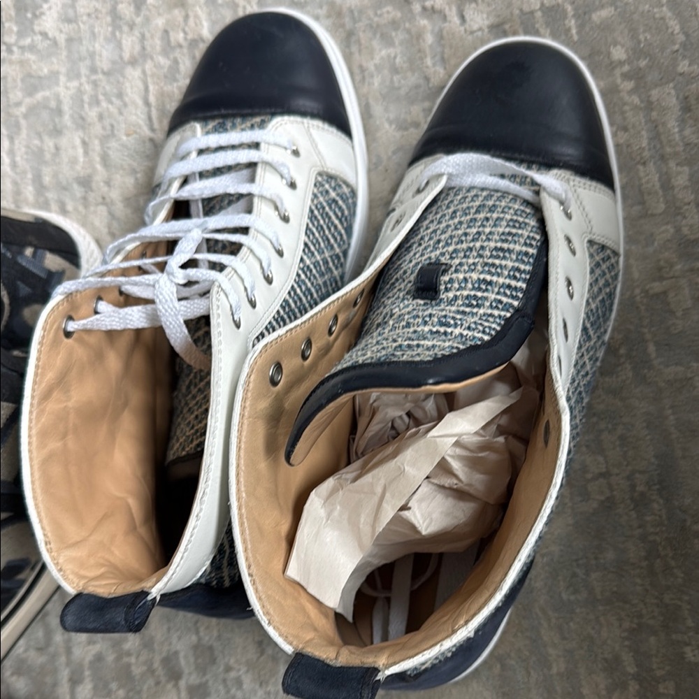 Christian Louboutin Black and White Sneakers with Unique Textured Design